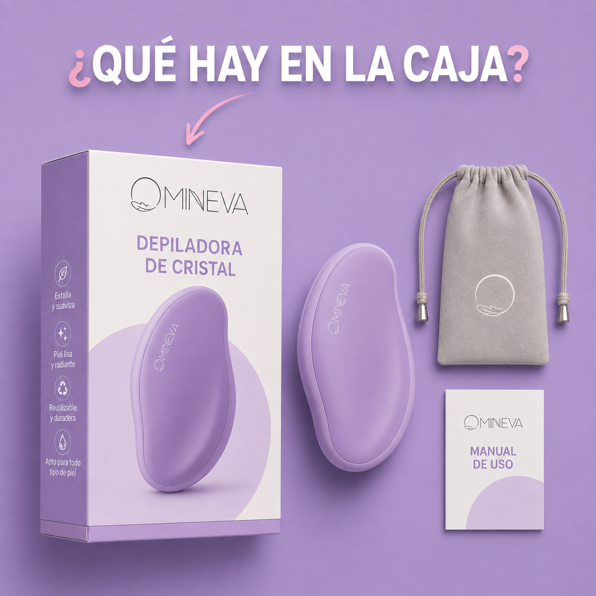 Depiladora de Cristal Mineva® Depilación sin cortes ni irritación.
